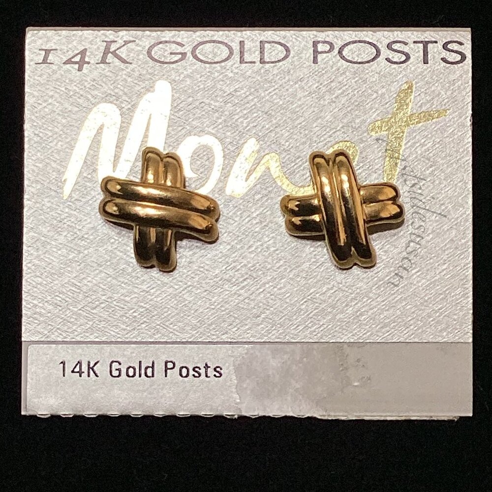 VTG Unused MONET X Kiss Design Gold Post Earrings early 90s